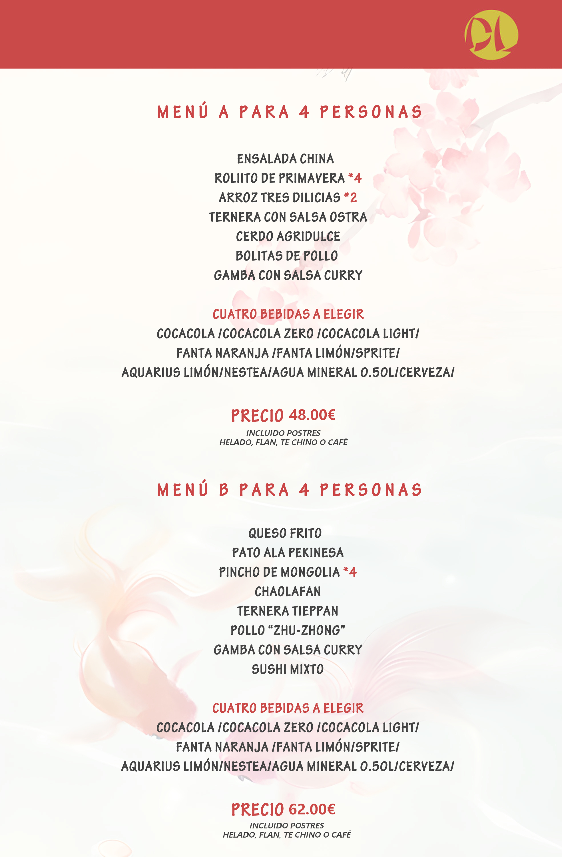 Menu para cuatro